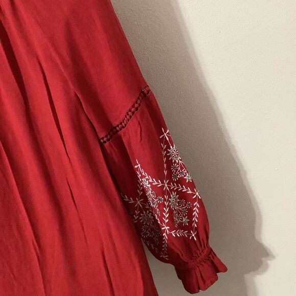 Sweet Magnolia Bohemian Boho Hippie Red Beaded Oversized Peasant Blouse Small - Picture 10 of 14
